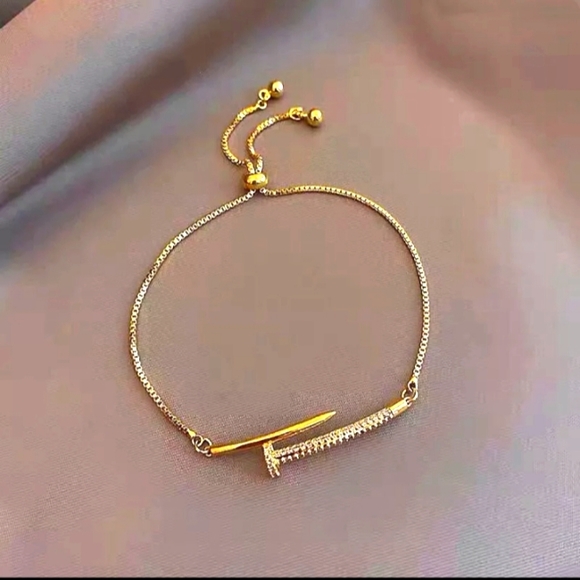 None Jewelry - 14k gold plated nail zirconium bracelet adjustable laminated gold